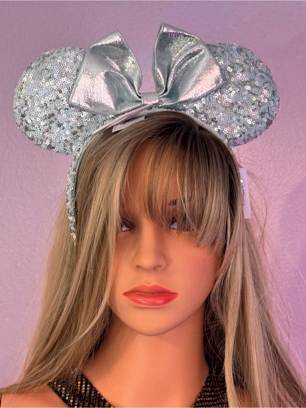Disney Sequin Minnie Ears Headband - Light Blue Bow